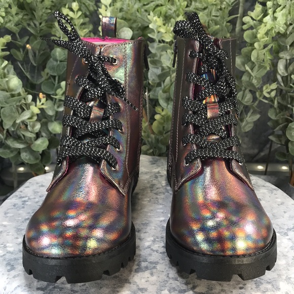 Brash Jet Fashion Lug Boots Iridescent Bronze Zip & Laces Combo Girls 4 NWT&NIB - Picture 2 of 9